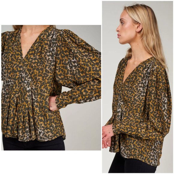 ISABEL MARANT Amirya Floral Top Blouse Bronze Balloon Sleeves size 38 / M - Picture 3 of 15